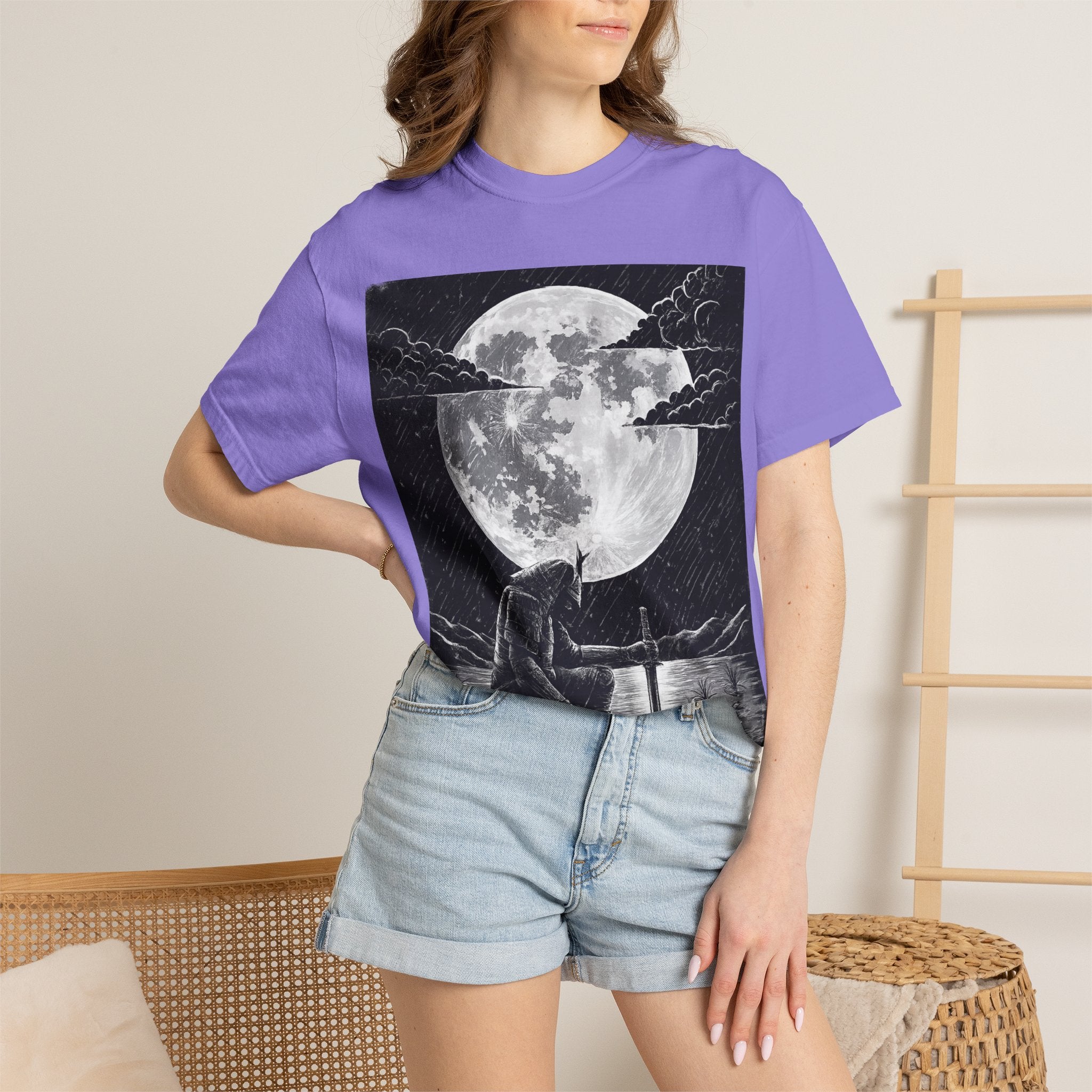 Moonlit Valor Artistic Moon Graphic Tee