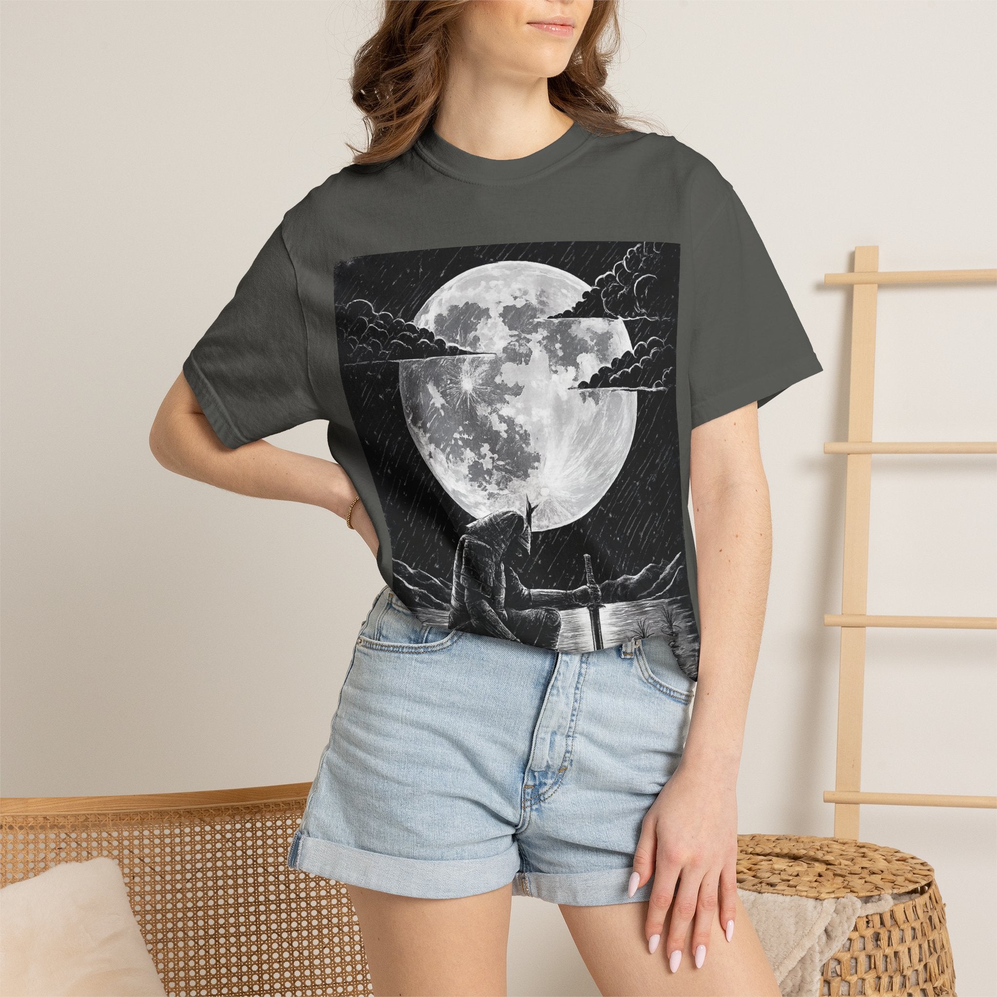Moonlit Valor Artistic Moon Graphic Tee