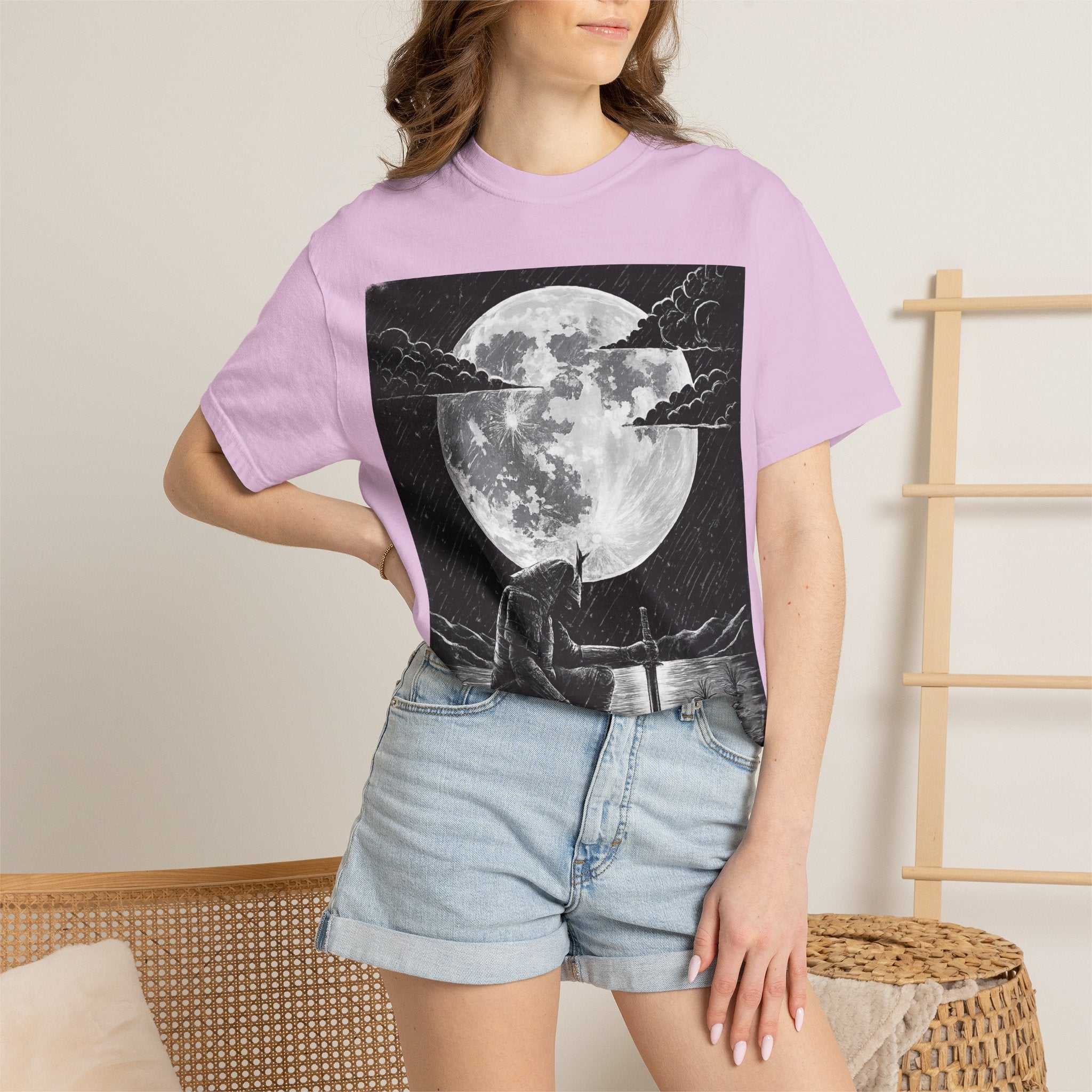 Moonlit Valor Artistic Moon Graphic Tee