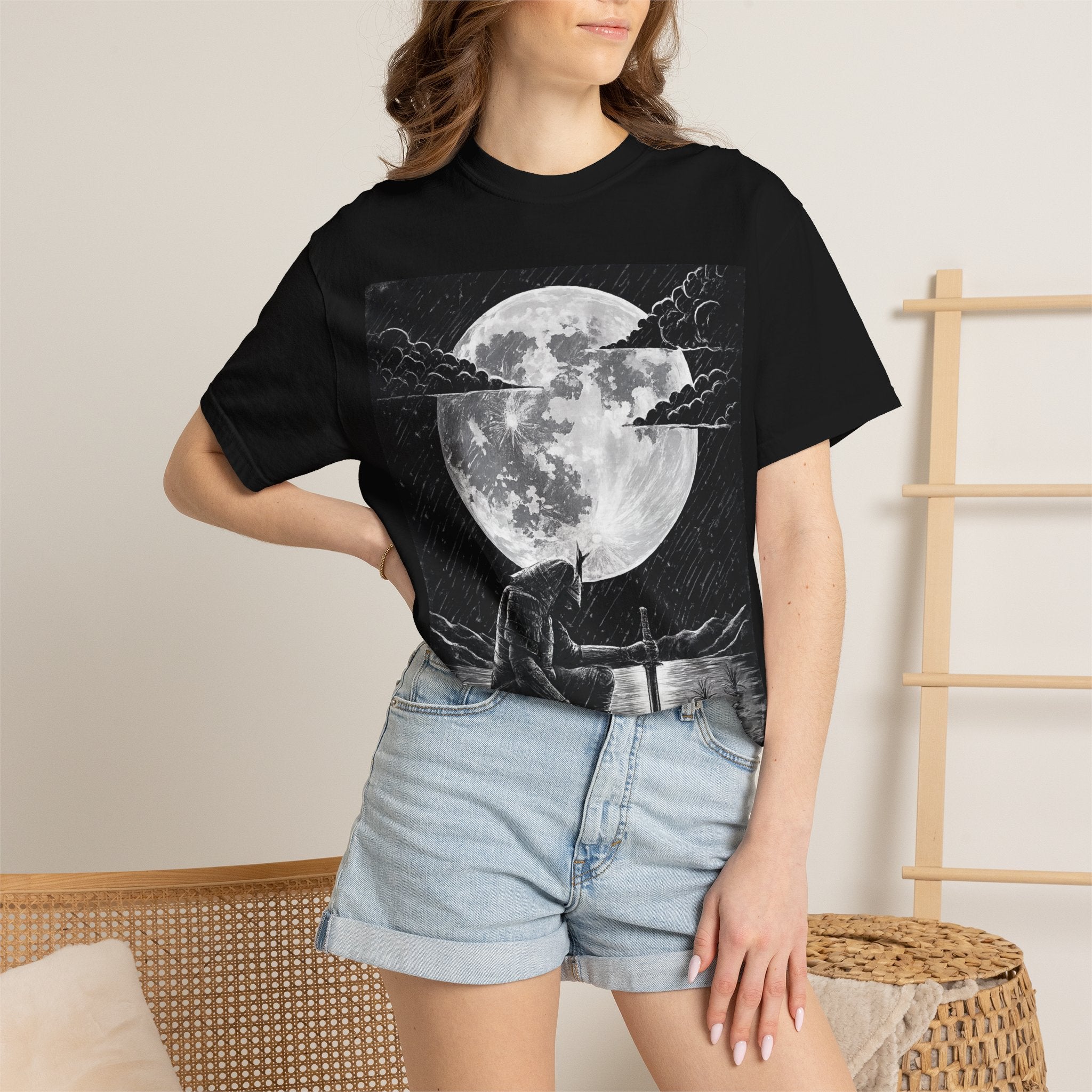 Moonlit Valor Artistic Moon Graphic Tee