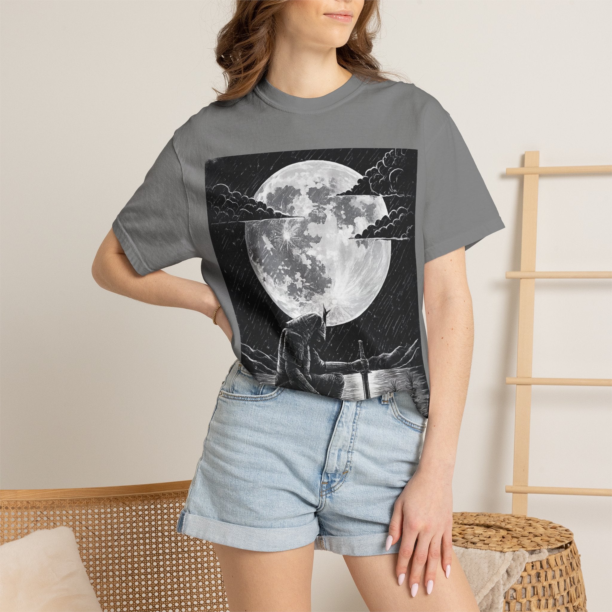 Moonlit Valor Artistic Moon Graphic Tee