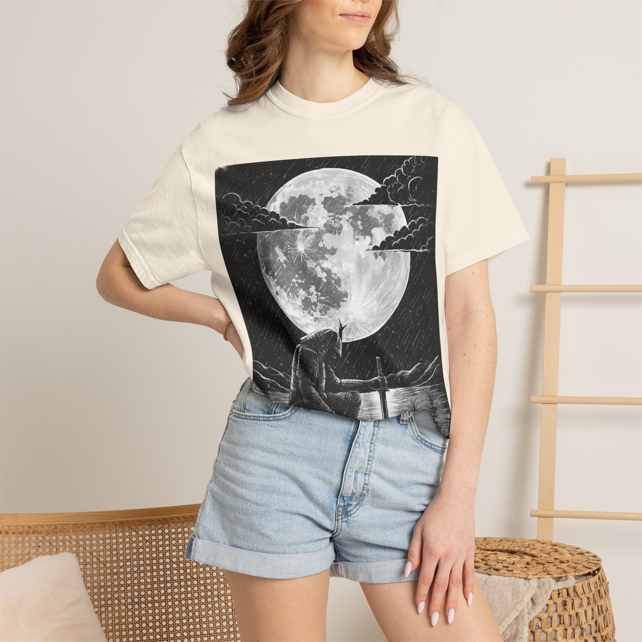 Moonlit Valor Artistic Moon Graphic Tee