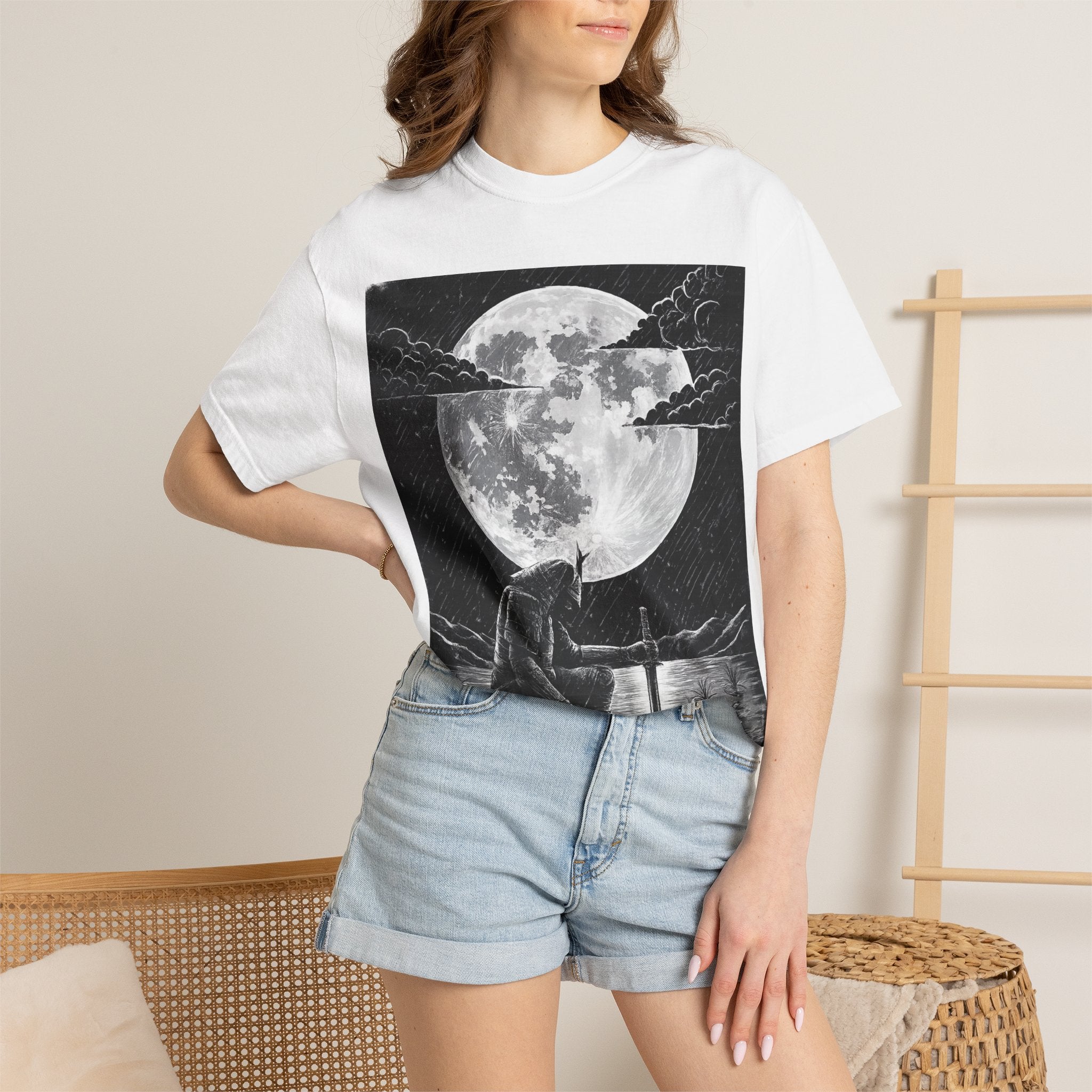Moonlit Valor Artistic Moon Graphic Tee