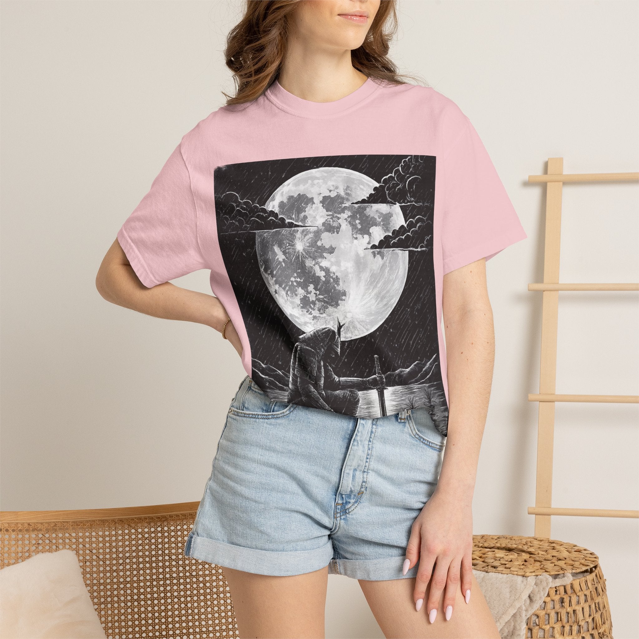 Moonlit Valor Artistic Moon Graphic Tee