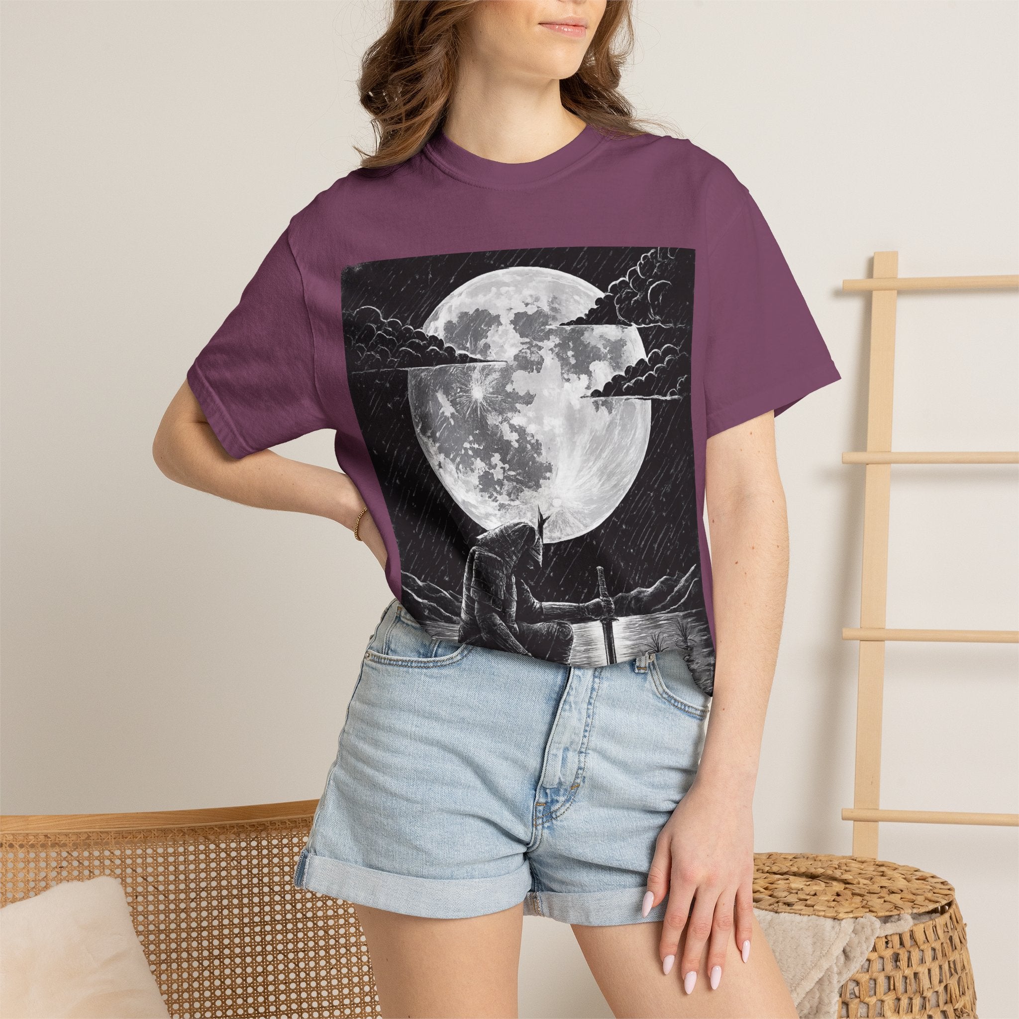 Moonlit Valor Artistic Moon Graphic Tee