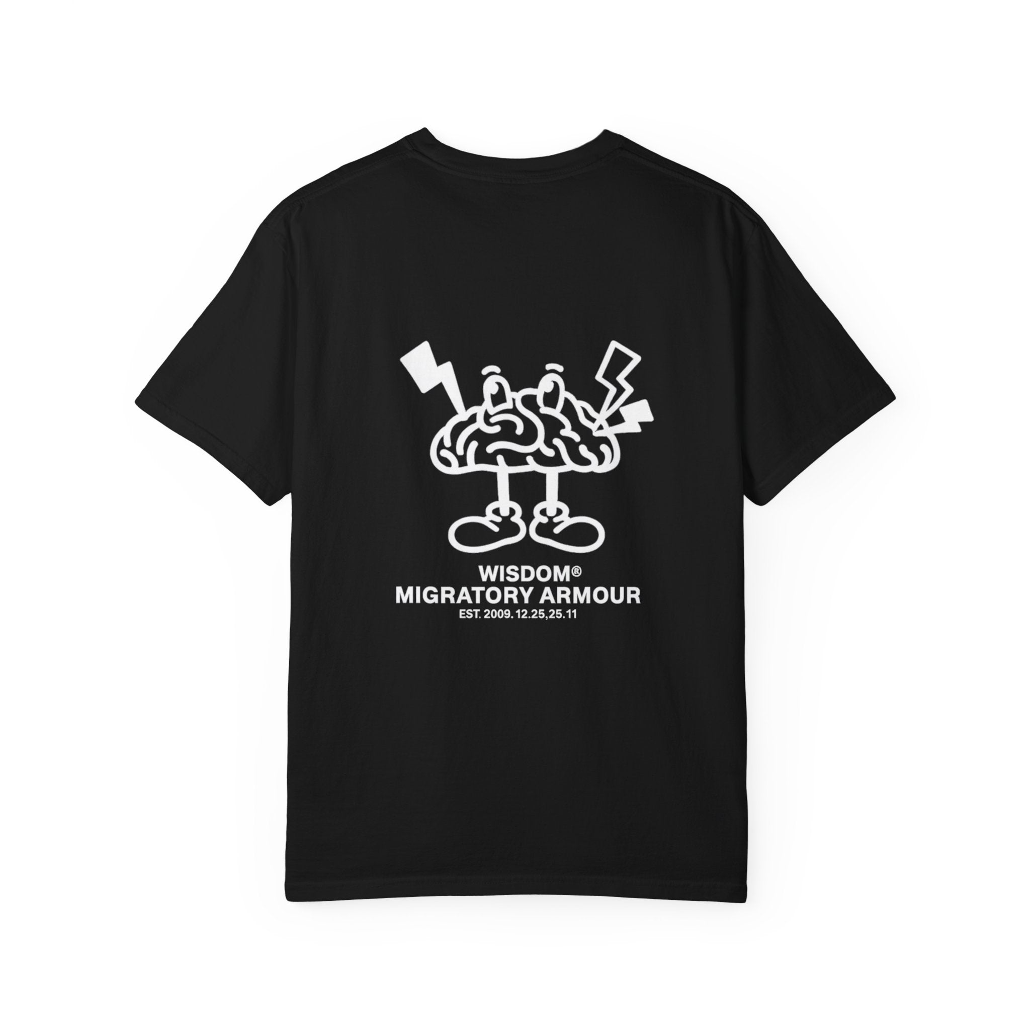 Brain Cartoon Graphic T-Shirt — "Wisdoms Migratory Armour" Back Print