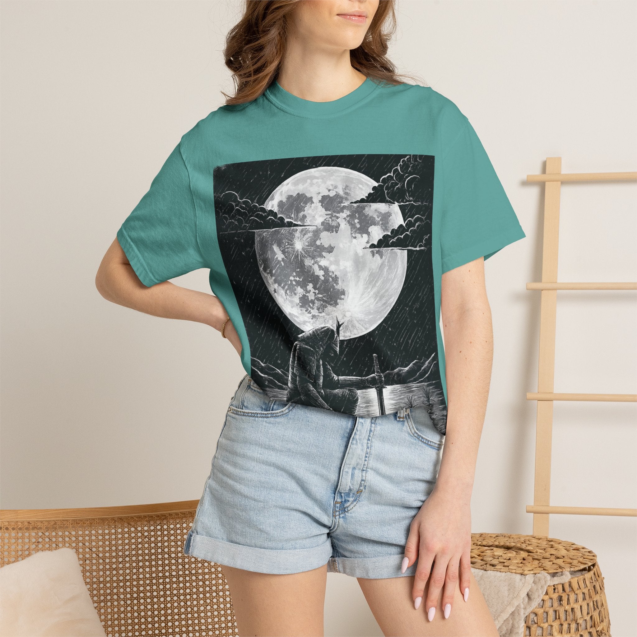 Moonlit Valor Artistic Moon Graphic Tee