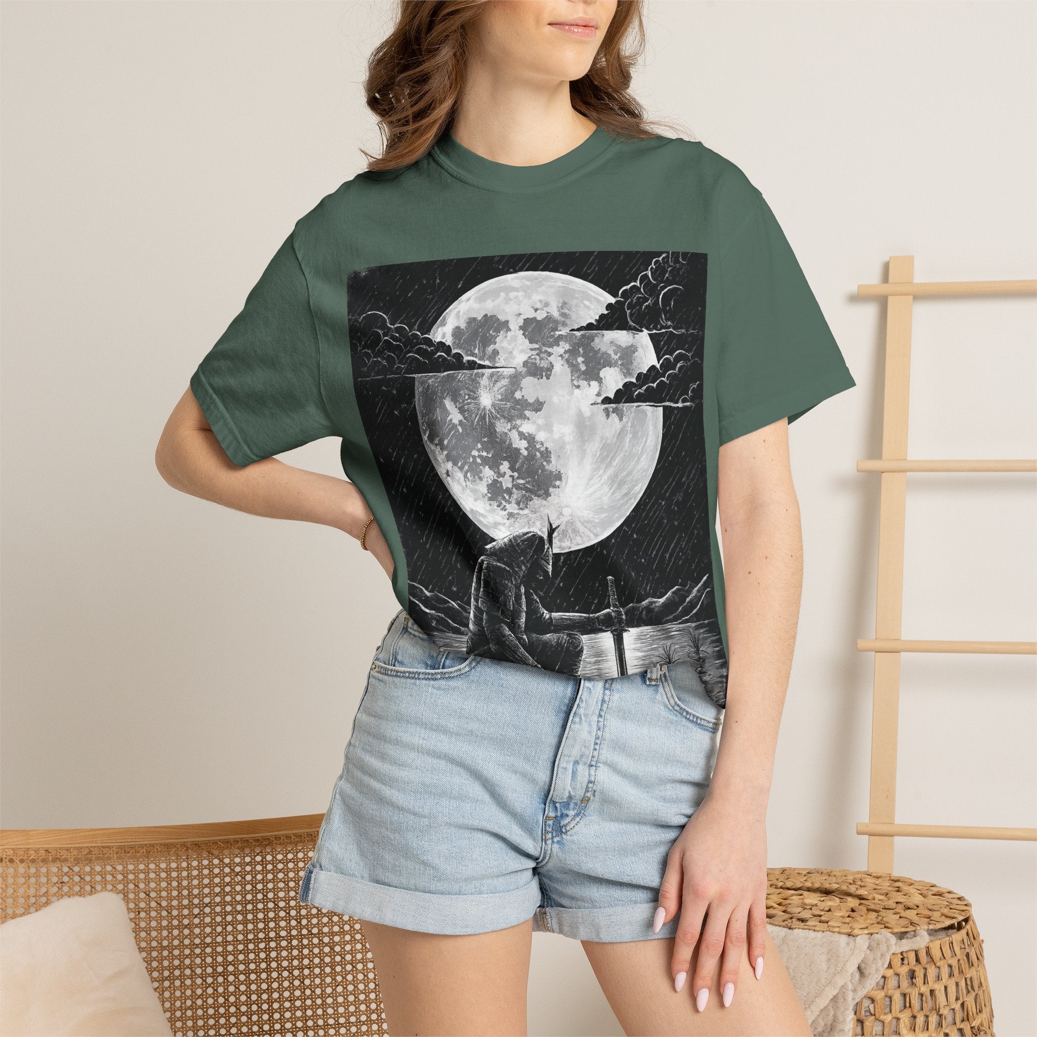 Moonlit Valor Artistic Moon Graphic Tee