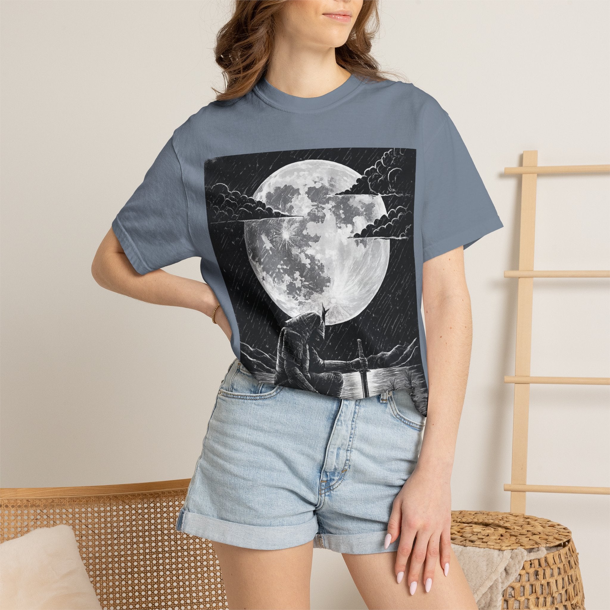 Moonlit Valor Artistic Moon Graphic Tee
