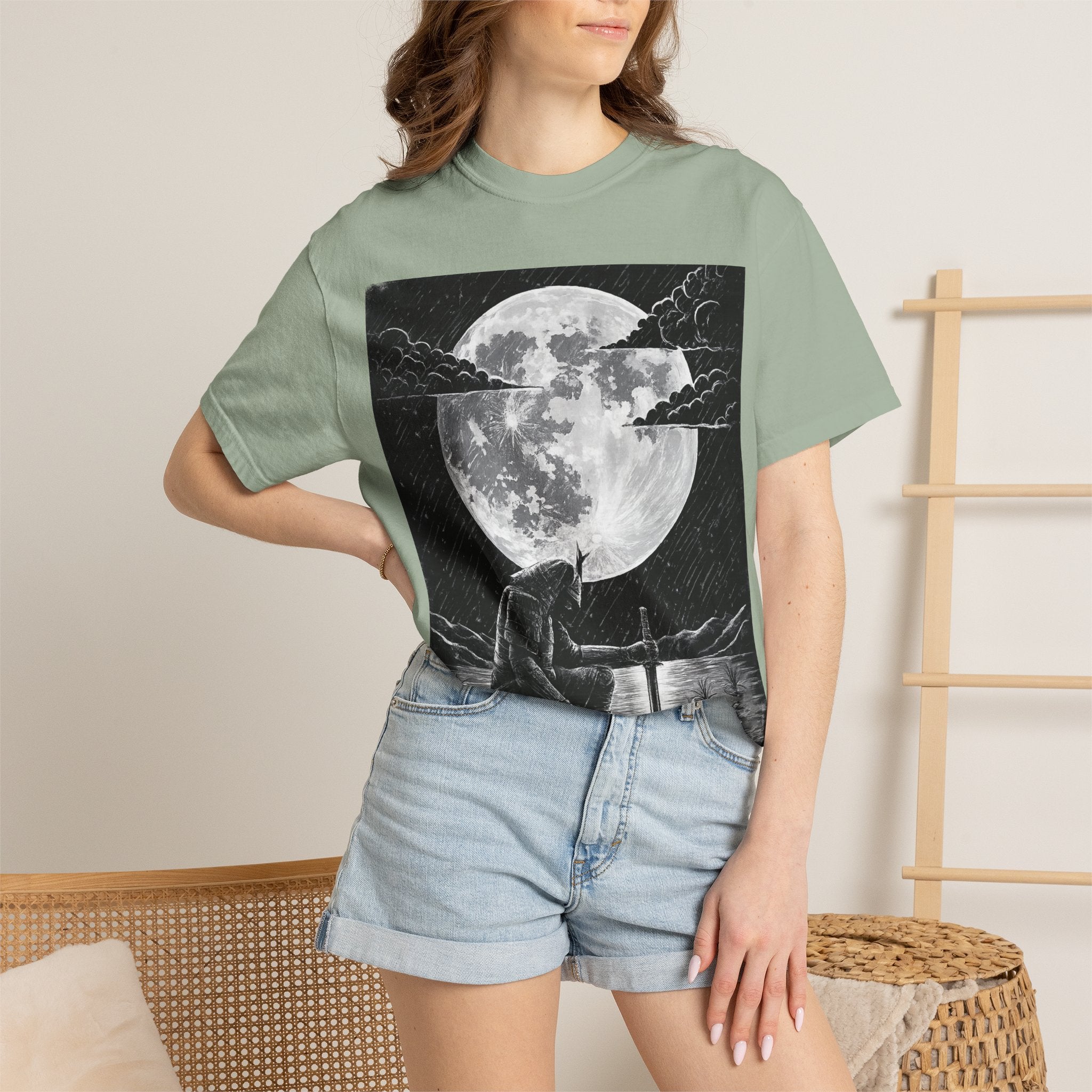 Moonlit Valor Artistic Moon Graphic Tee