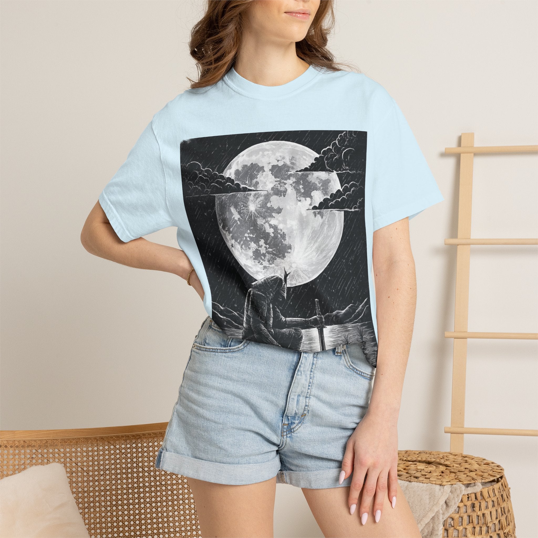 Moonlit Valor Artistic Moon Graphic Tee